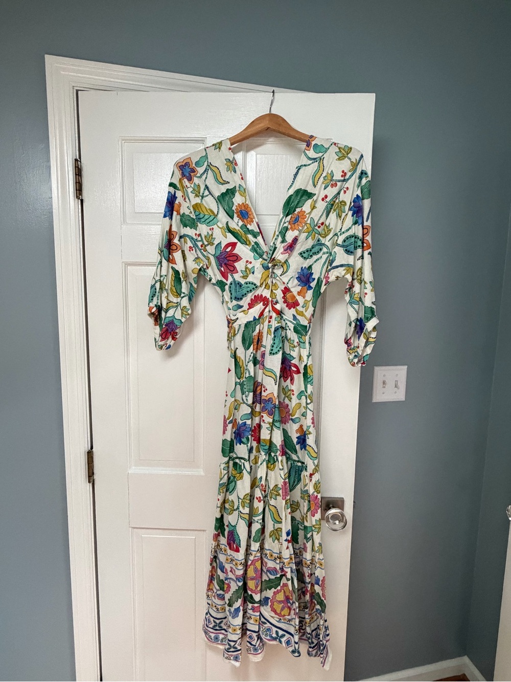 Zara Printed Linen Blend Knotted Dress